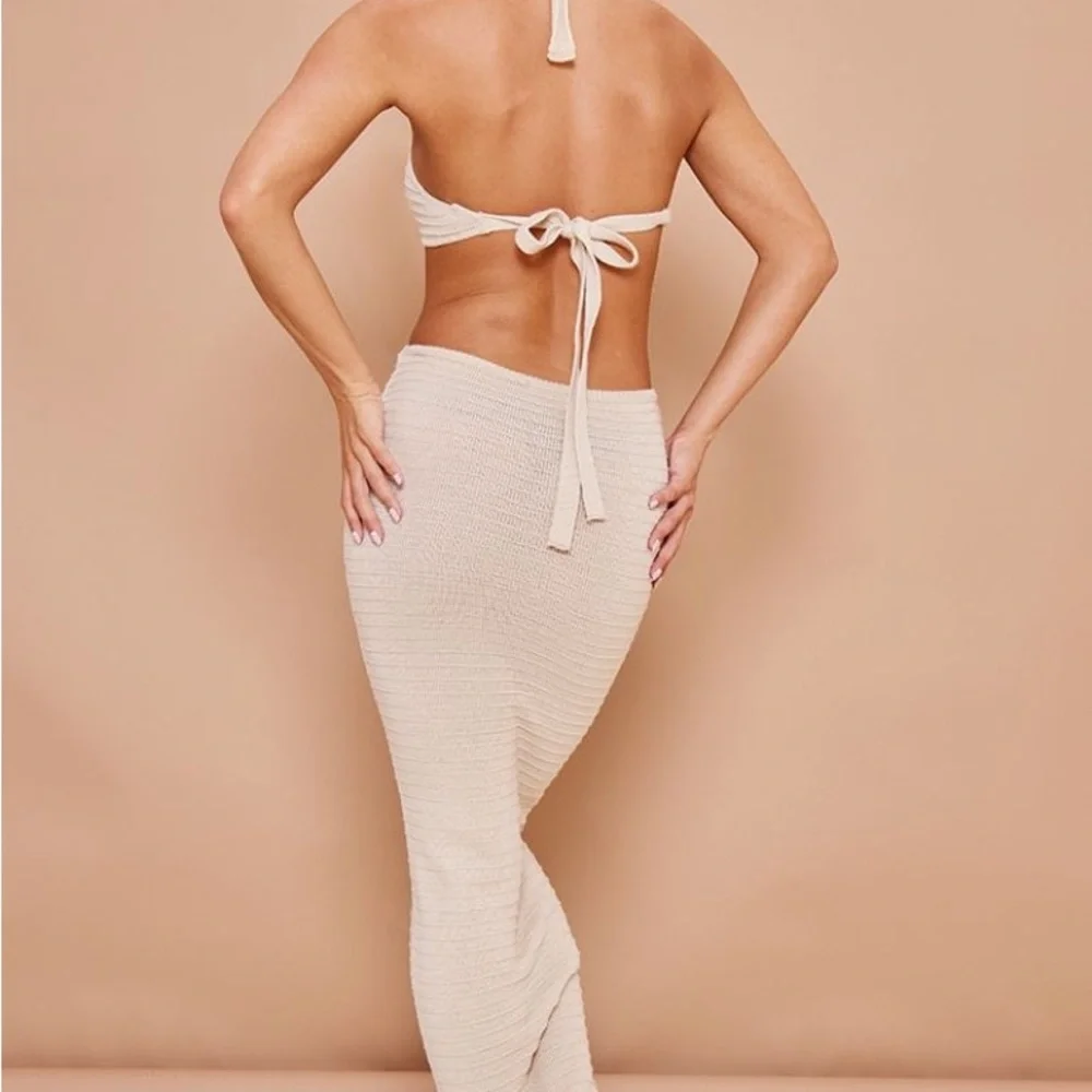 PrettyLittleThing Cream Halter Maxi Dress - Picture 2 of 5